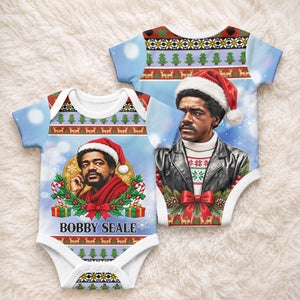 Bobby Seale Christmas Baby Onesie Retro Ugly Christmas Pattern Festive Activist Portrait