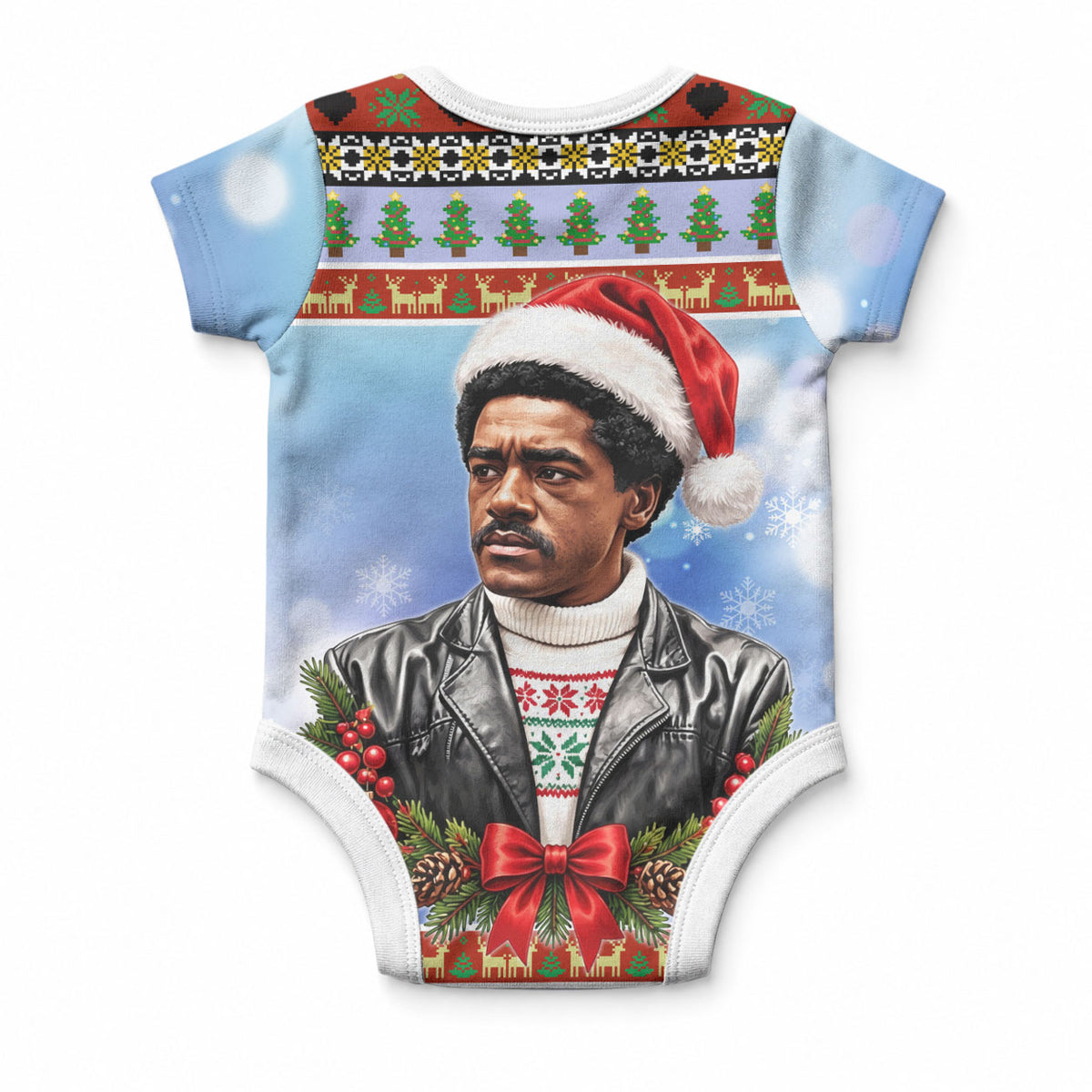 Bobby Seale Christmas Baby Onesie Retro Ugly Christmas Pattern Festive Activist Portrait