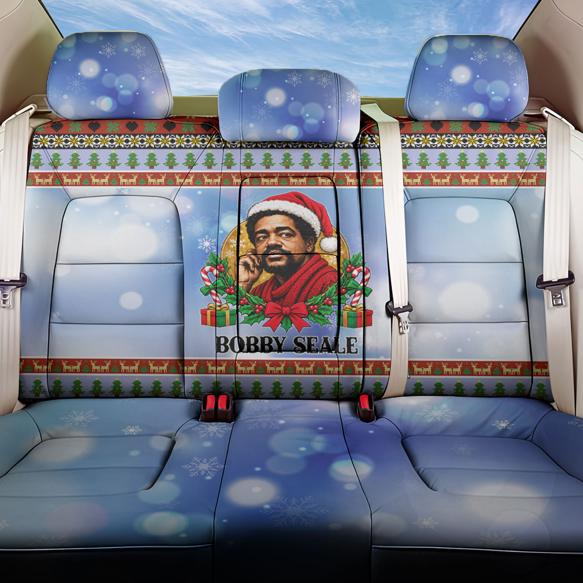 Bobby Seale Christmas Back Car Seat Cover Retro Ugly Christmas Pattern Festive Activist Portrait
