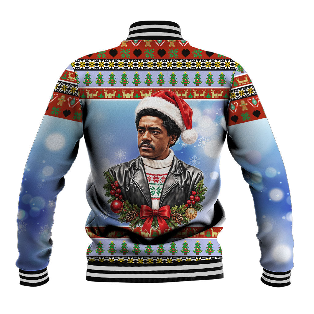 Bobby Seale Christmas Baseball Jacket Retro Ugly Christmas Pattern Festive Activist Portrait