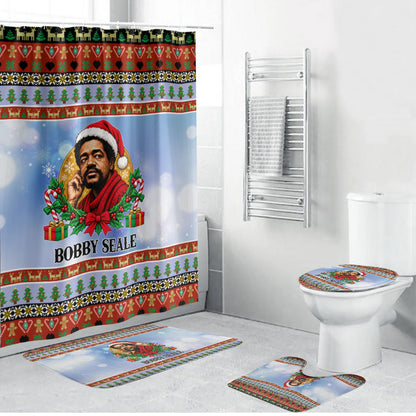 Bobby Seale Christmas Bathroom Set Retro Ugly Christmas Pattern Festive Activist Portrait