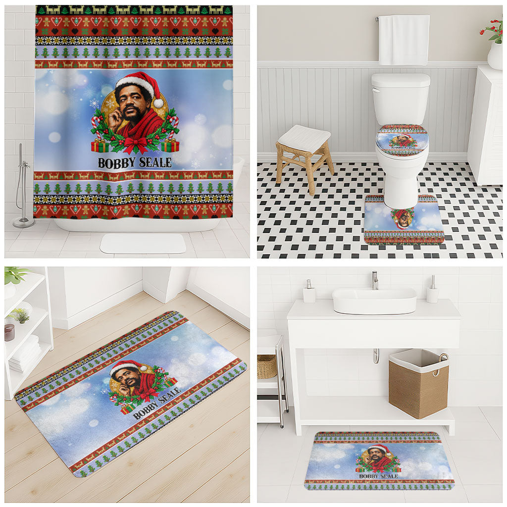Bobby Seale Christmas Bathroom Set Retro Ugly Christmas Pattern Festive Activist Portrait