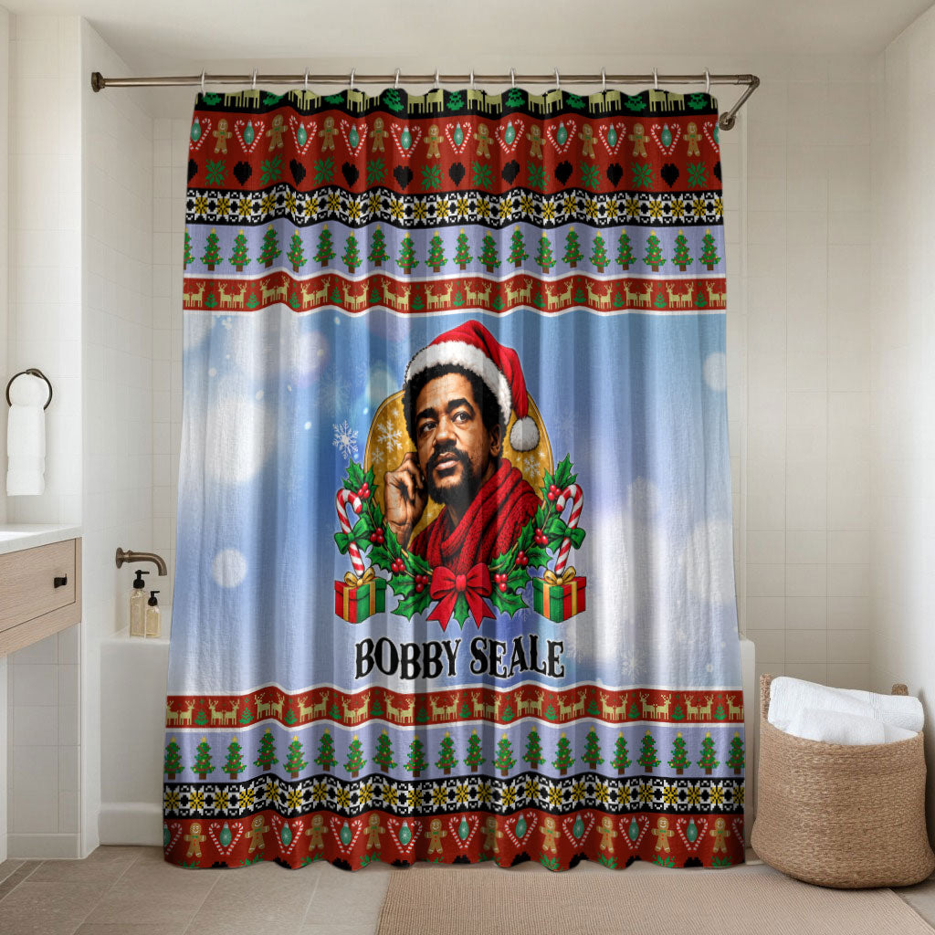 Bobby Seale Christmas Bathroom Set Retro Ugly Christmas Pattern Festive Activist Portrait