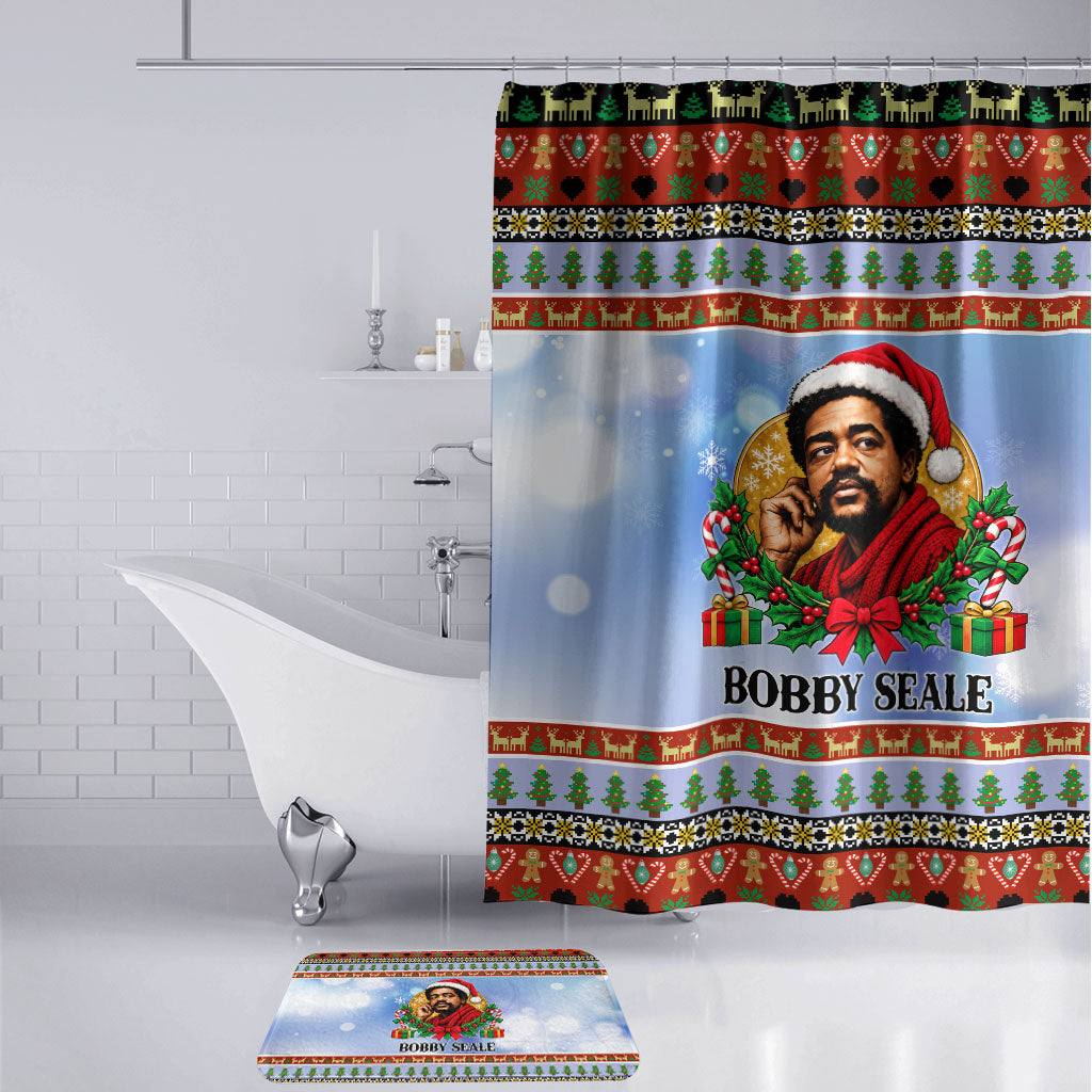 Bobby Seale Christmas Bathroom Set Retro Ugly Christmas Pattern Festive Activist Portrait