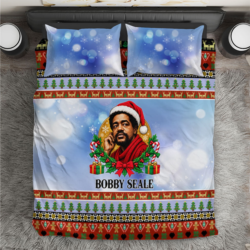 Bobby Seale Christmas Bedding Set Retro Ugly Christmas Pattern Festive Activist Portrait