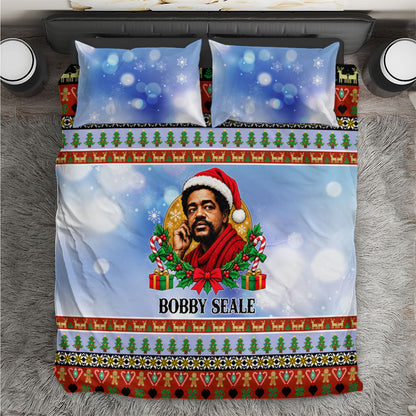 Bobby Seale Christmas Bedding Set Retro Ugly Christmas Pattern Festive Activist Portrait