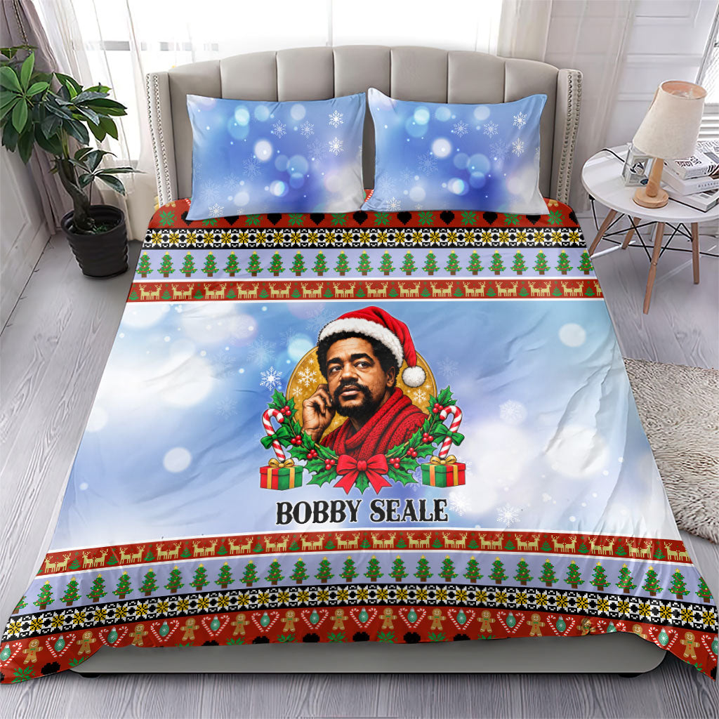 Bobby Seale Christmas Bedding Set Retro Ugly Christmas Pattern Festive Activist Portrait