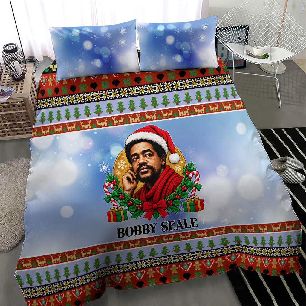 Bobby Seale Christmas Bedding Set Retro Ugly Christmas Pattern Festive Activist Portrait