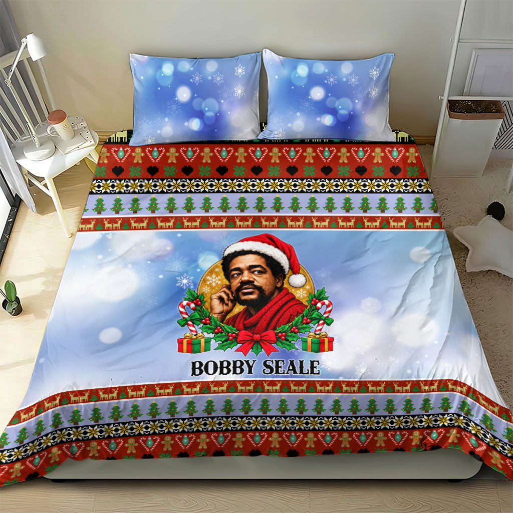 Bobby Seale Christmas Bedding Set Retro Ugly Christmas Pattern Festive Activist Portrait