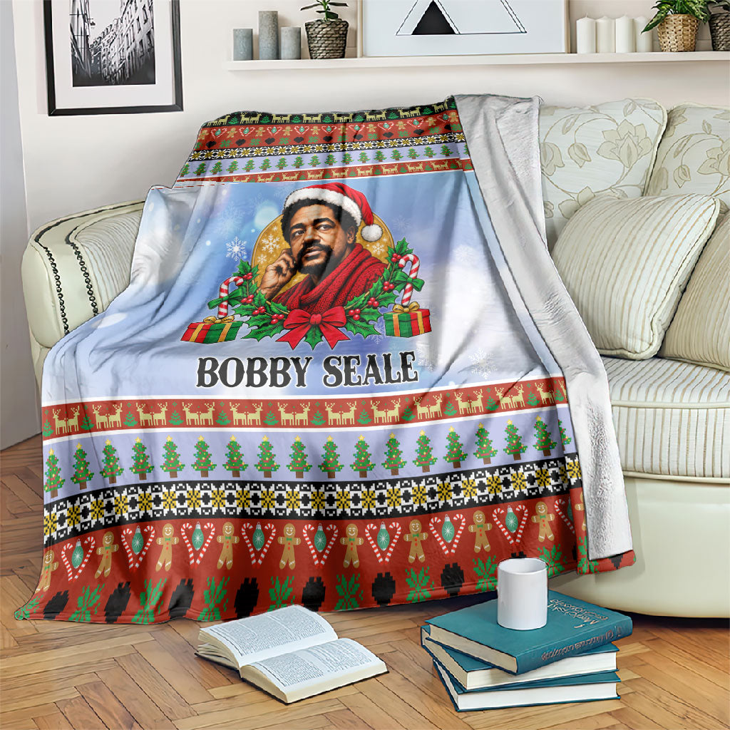 Bobby Seale Christmas Blanket Retro Ugly Christmas Pattern Festive Activist Portrait