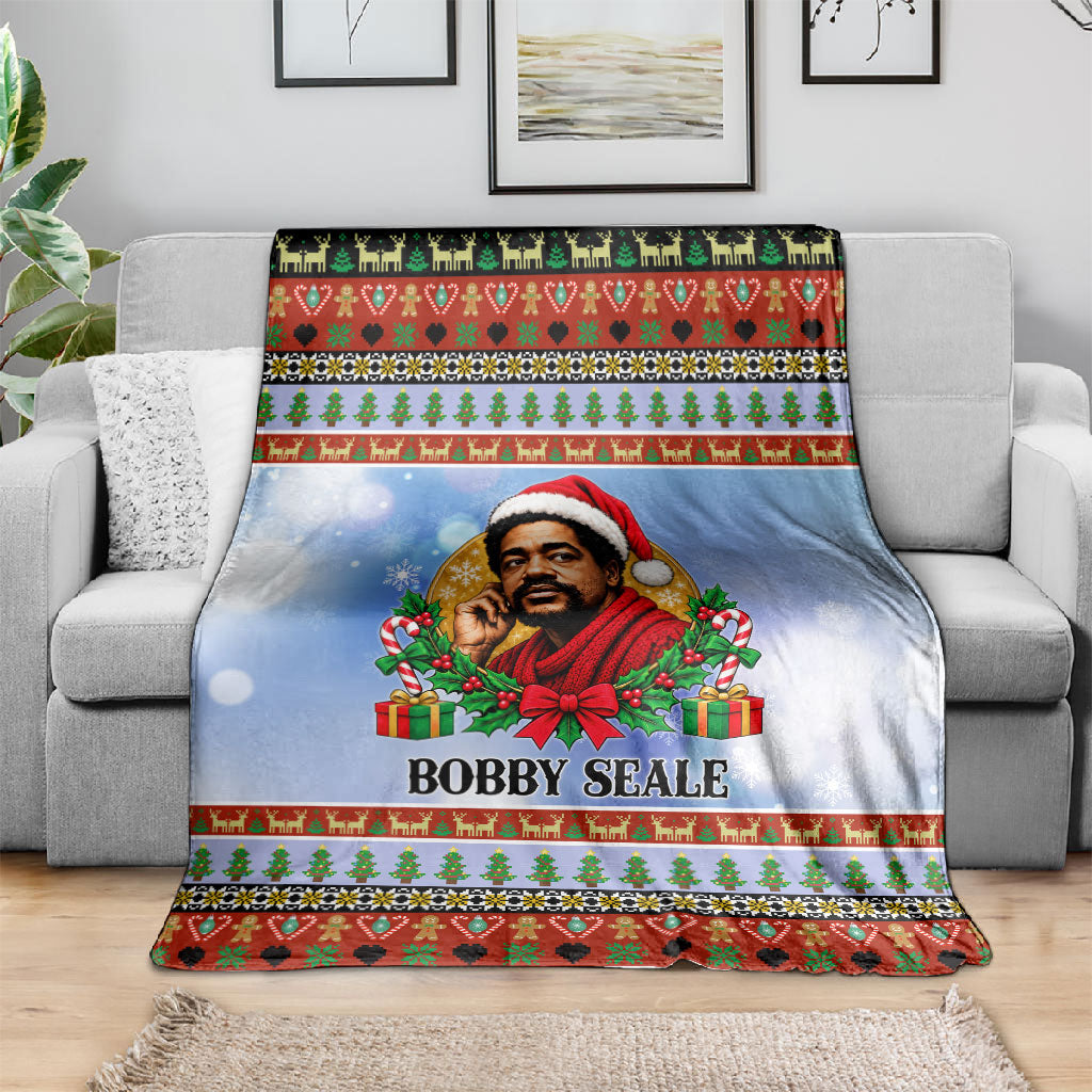 Bobby Seale Christmas Blanket Retro Ugly Christmas Pattern Festive Activist Portrait