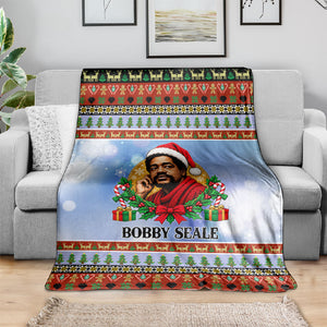 Bobby Seale Christmas Blanket Retro Ugly Christmas Pattern Festive Activist Portrait