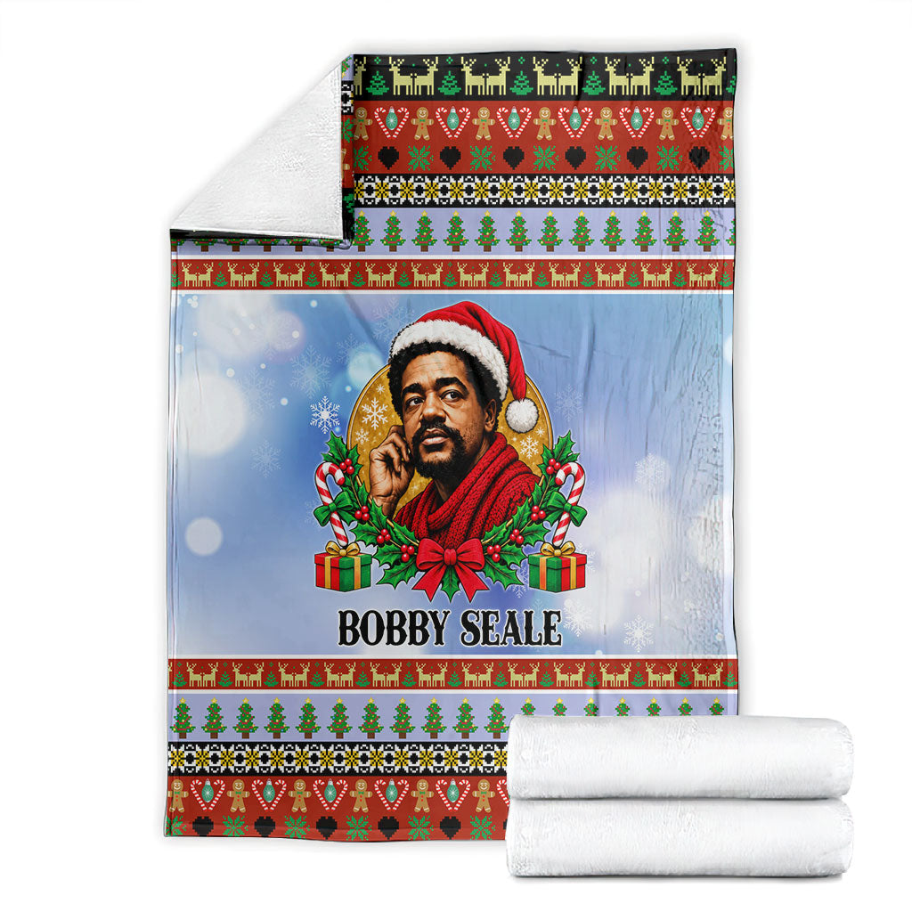 Bobby Seale Christmas Blanket Retro Ugly Christmas Pattern Festive Activist Portrait
