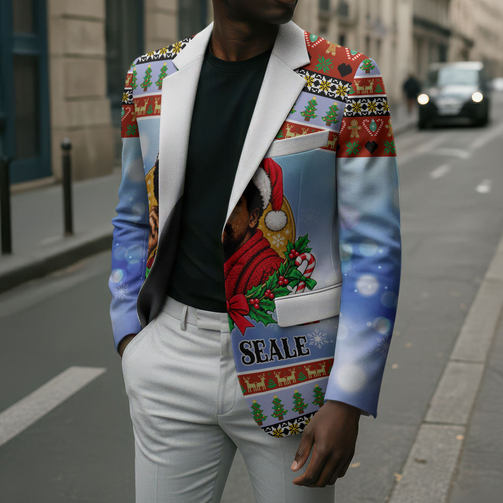 Bobby Seale Christmas Blazer Retro Ugly Christmas Pattern Festive Activist Portrait
