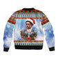 Bobby Seale Christmas Bomber Jacket Retro Ugly Christmas Pattern Festive Activist Portrait