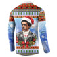 Bobby Seale Christmas Button Sweatshirt Retro Ugly Christmas Pattern Festive Activist Portrait