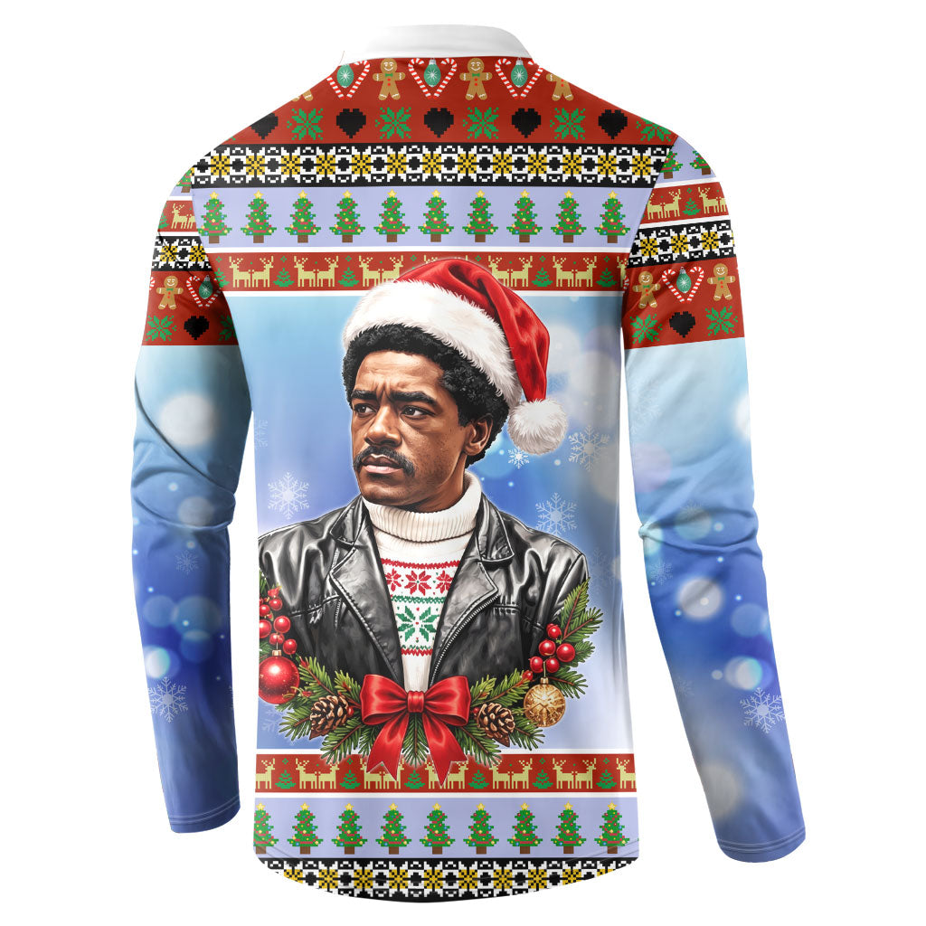 Bobby Seale Christmas Button Sweatshirt Retro Ugly Christmas Pattern Festive Activist Portrait