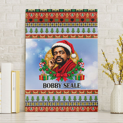 Bobby Seale Christmas Canvas Wall Art Retro Ugly Christmas Pattern Festive Activist Portrait