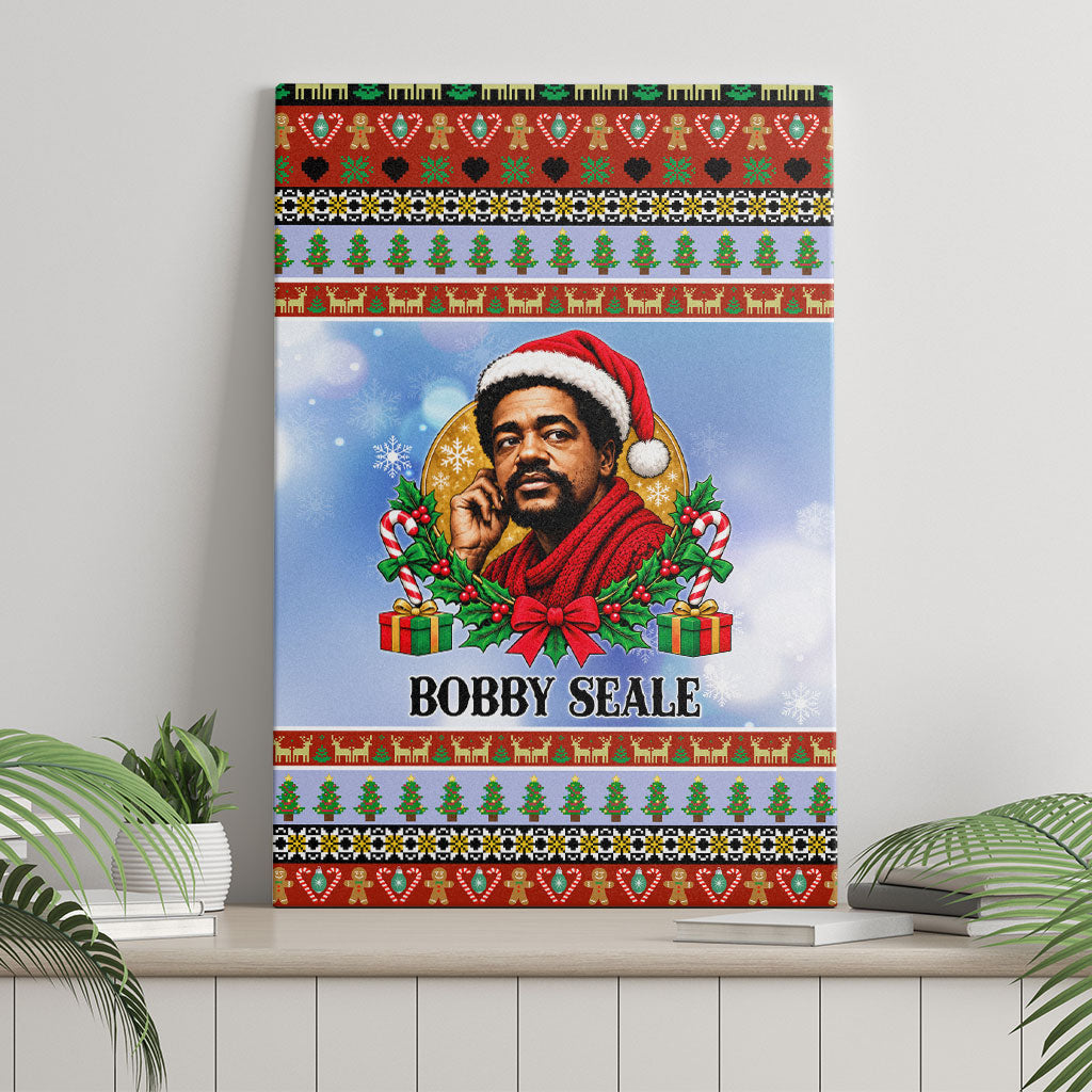Bobby Seale Christmas Canvas Wall Art Retro Ugly Christmas Pattern Festive Activist Portrait
