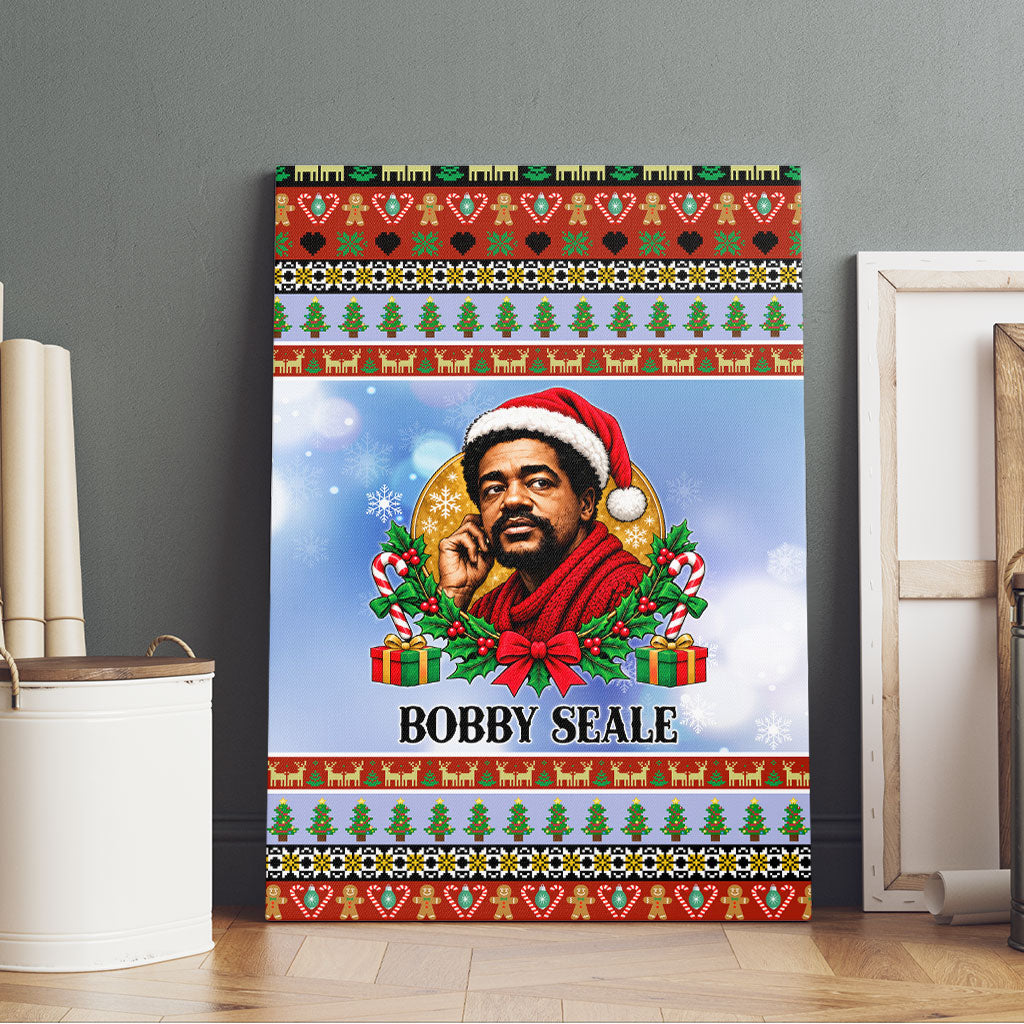 Bobby Seale Christmas Canvas Wall Art Retro Ugly Christmas Pattern Festive Activist Portrait