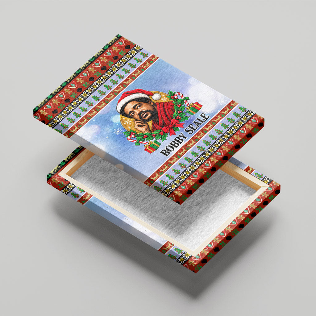 Bobby Seale Christmas Canvas Wall Art Retro Ugly Christmas Pattern Festive Activist Portrait