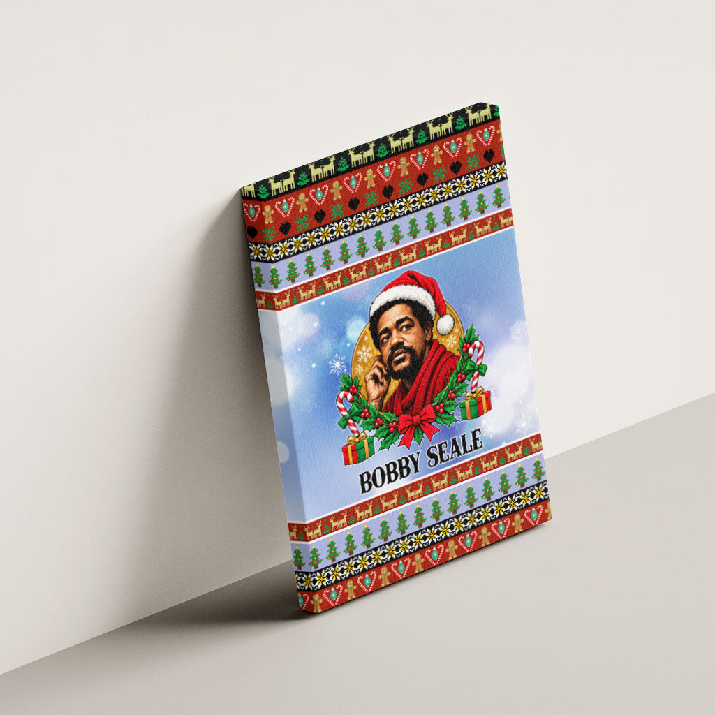 Bobby Seale Christmas Canvas Wall Art Retro Ugly Christmas Pattern Festive Activist Portrait