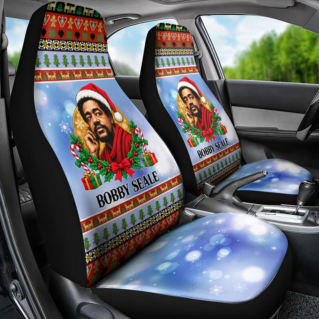 Bobby Seale Christmas Car Seat Cover Retro Ugly Christmas Pattern Festive Activist Portrait