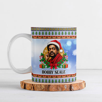 Bobby Seale Christmas Ceramic Mug Retro Ugly Christmas Pattern Festive Activist Portrait