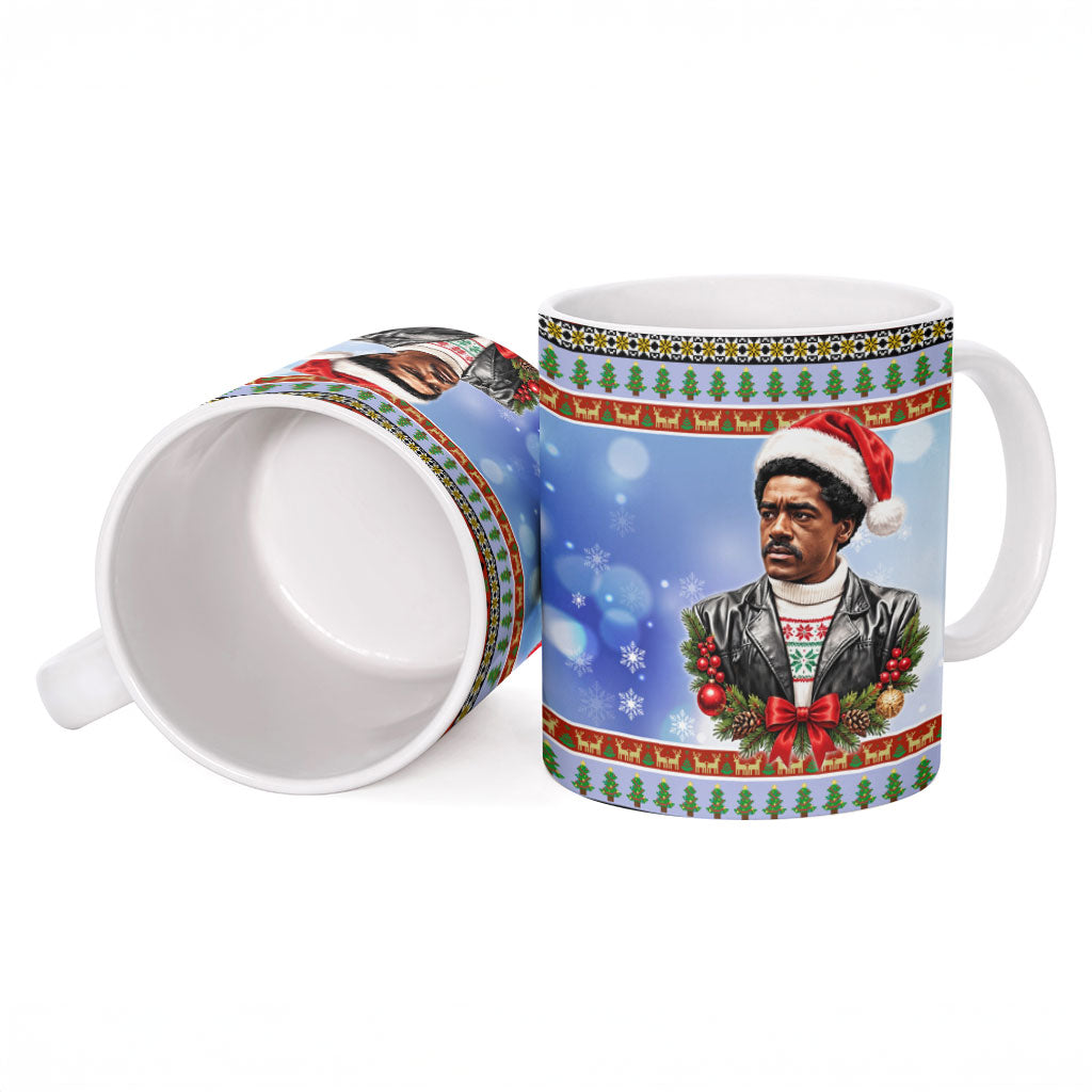 Bobby Seale Christmas Ceramic Mug Retro Ugly Christmas Pattern Festive Activist Portrait