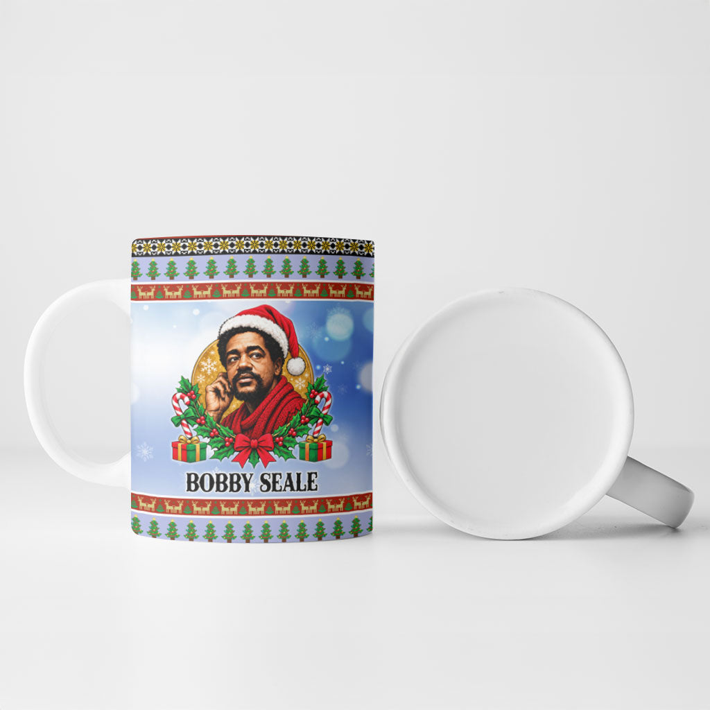 Bobby Seale Christmas Ceramic Mug Retro Ugly Christmas Pattern Festive Activist Portrait