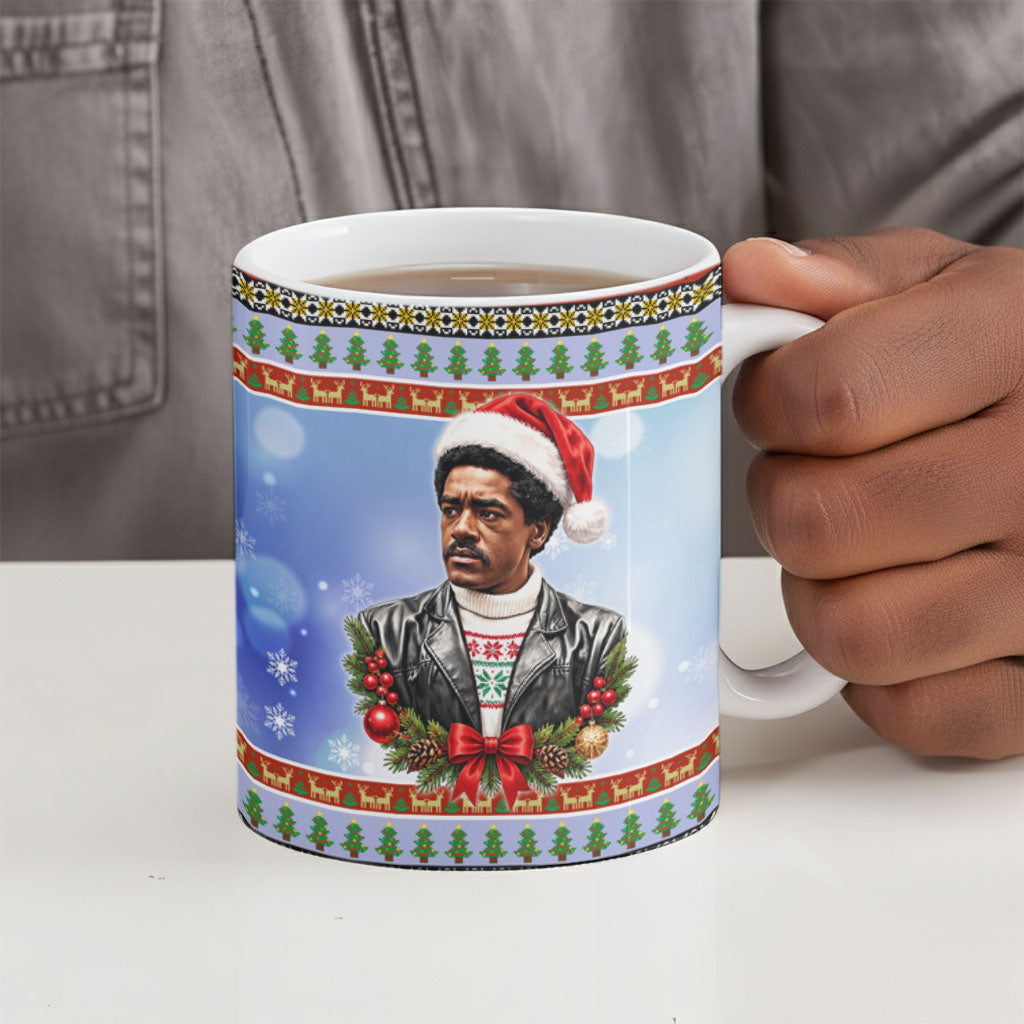 Bobby Seale Christmas Ceramic Mug Retro Ugly Christmas Pattern Festive Activist Portrait