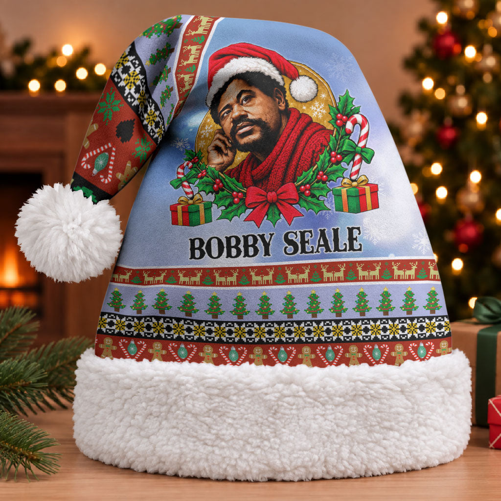 Bobby Seale Christmas Santa Hat Retro Ugly Christmas Pattern Festive Activist Portrait
