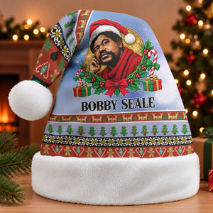 Bobby Seale Christmas Santa Hat Retro Ugly Christmas Pattern Festive Activist Portrait