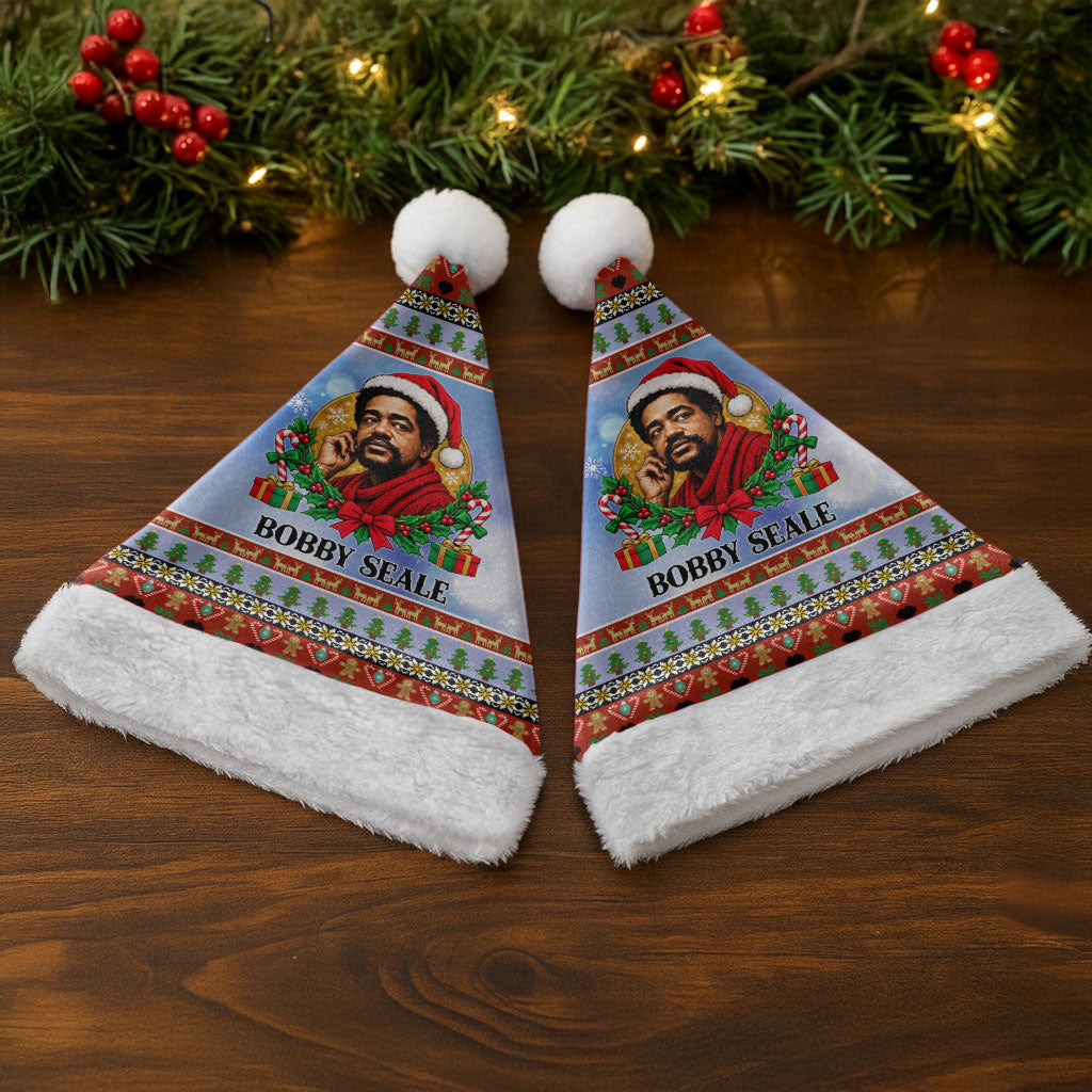 Bobby Seale Christmas Santa Hat Retro Ugly Christmas Pattern Festive Activist Portrait