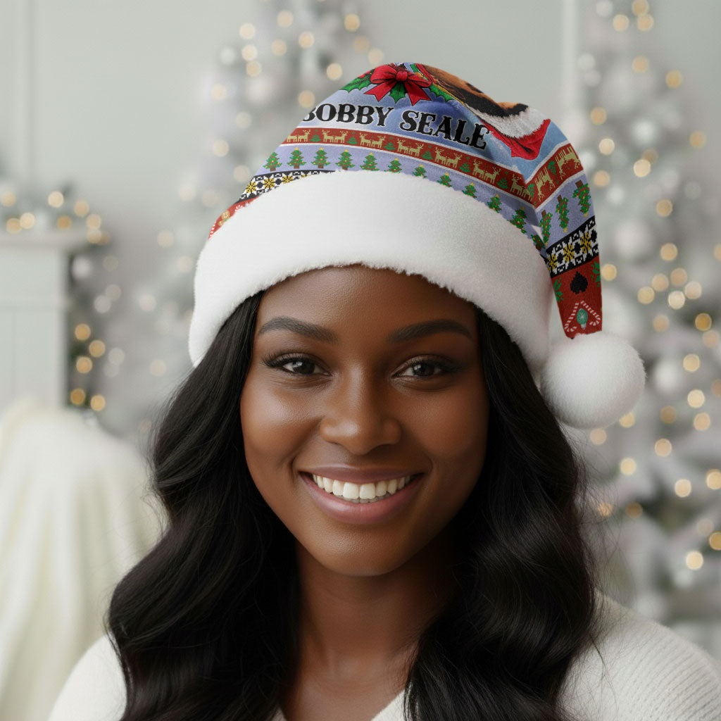 Bobby Seale Christmas Santa Hat Retro Ugly Christmas Pattern Festive Activist Portrait