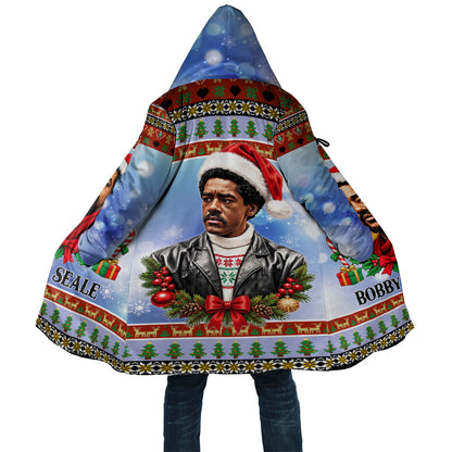 Bobby Seale Christmas Cloak Retro Ugly Christmas Pattern Festive Activist Portrait
