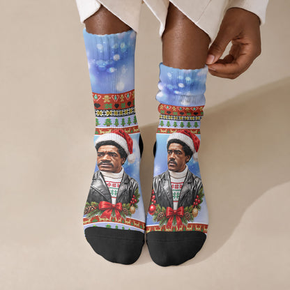 Bobby Seale Christmas Crew Socks Retro Ugly Christmas Pattern Festive Activist Portrait