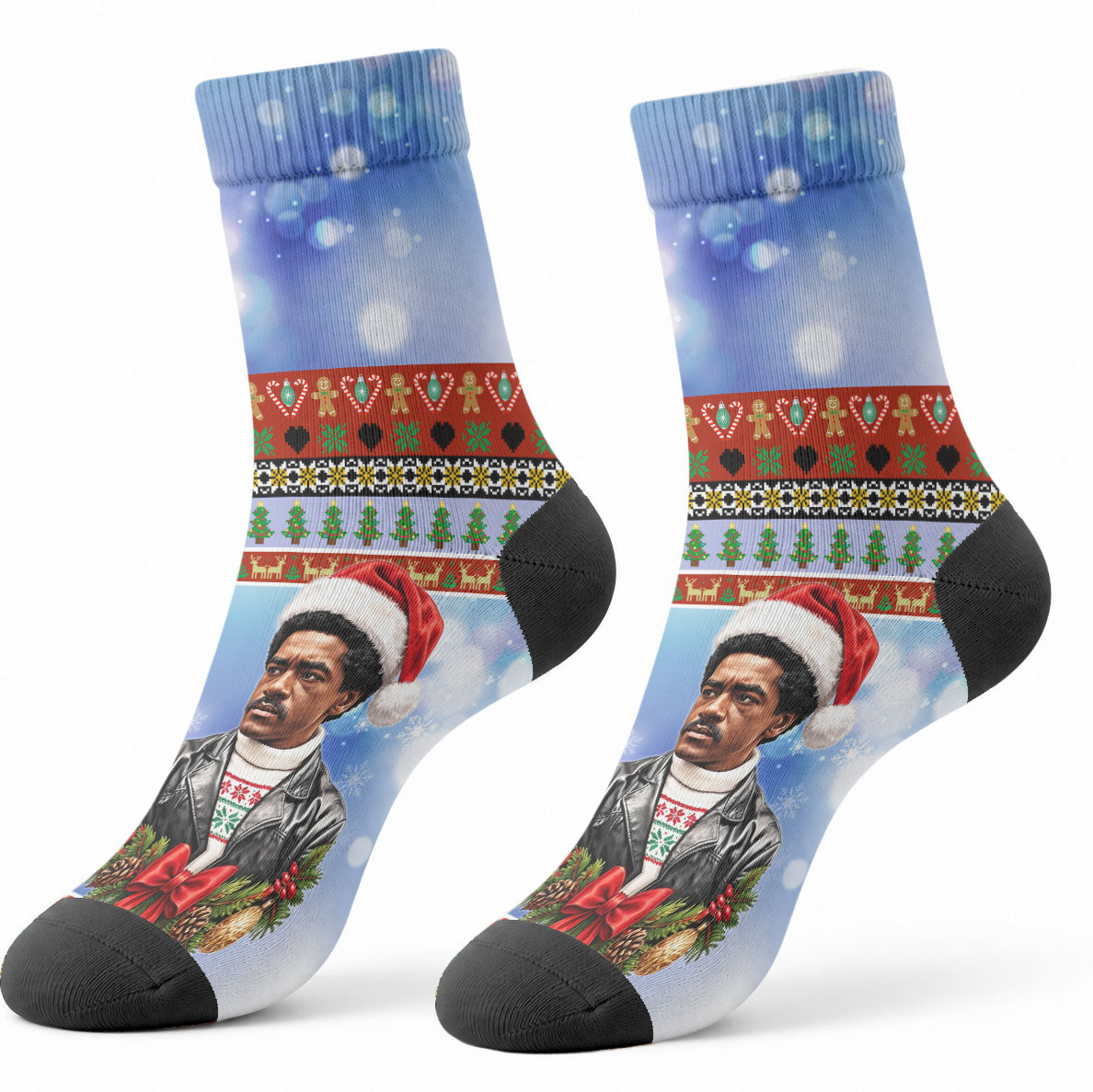 Bobby Seale Christmas Crew Socks Retro Ugly Christmas Pattern Festive Activist Portrait