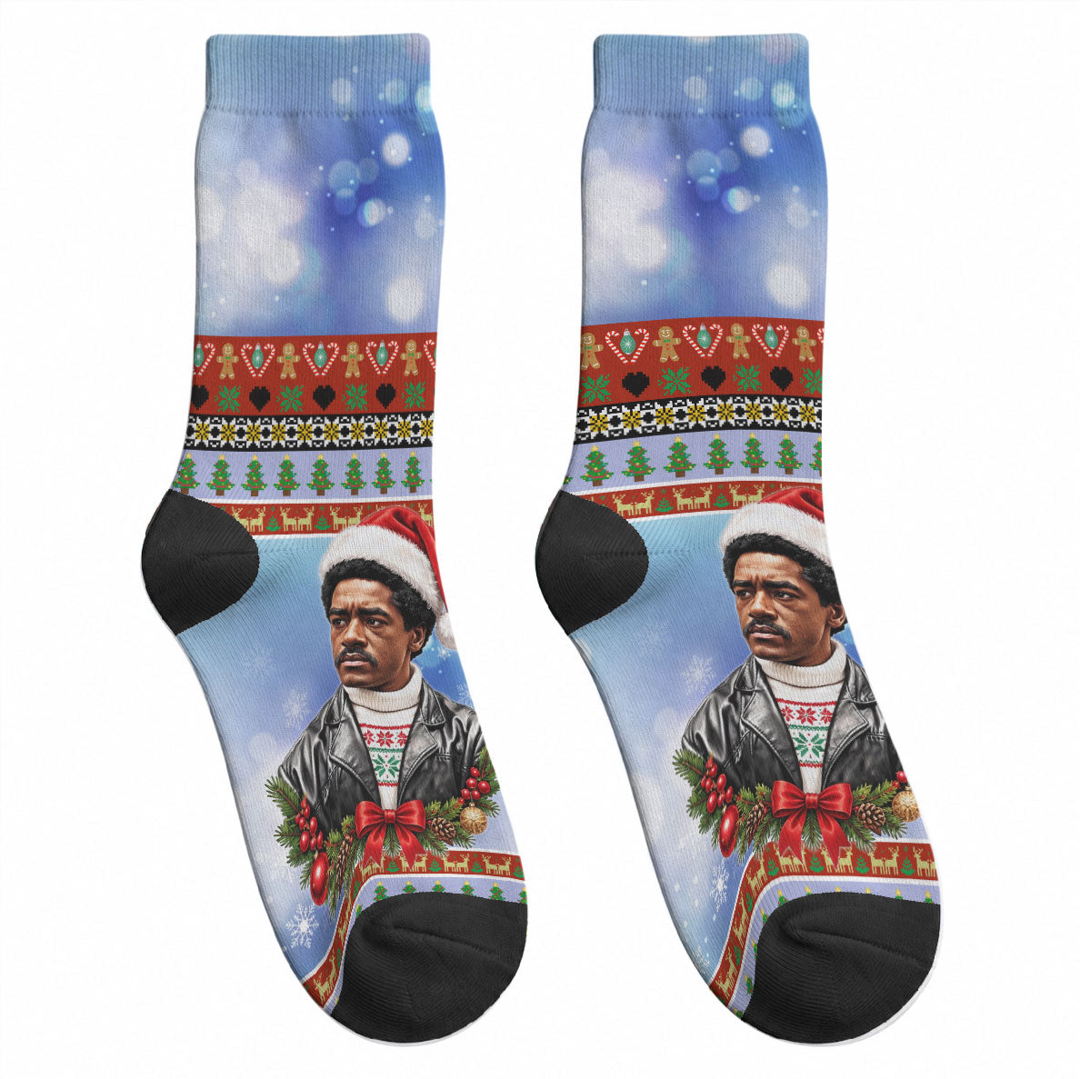 Bobby Seale Christmas Crew Socks Retro Ugly Christmas Pattern Festive Activist Portrait