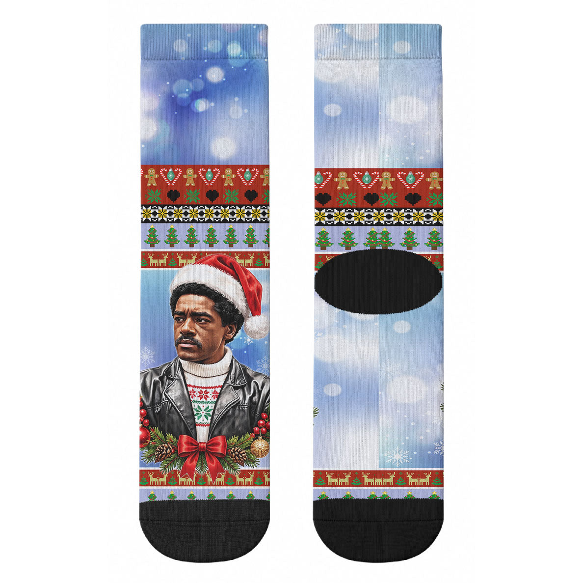 Bobby Seale Christmas Crew Socks Retro Ugly Christmas Pattern Festive Activist Portrait
