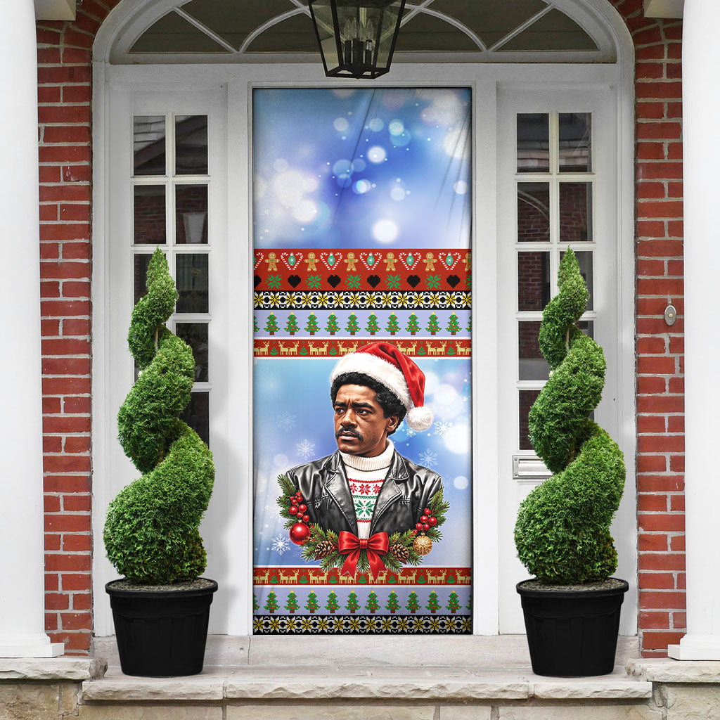 Bobby Seale Christmas Door Cover Retro Ugly Christmas Pattern Festive Activist Portrait