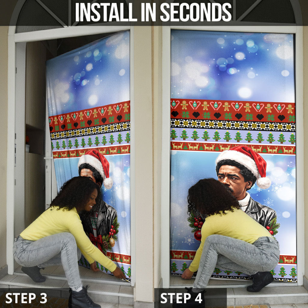 Bobby Seale Christmas Door Cover Retro Ugly Christmas Pattern Festive Activist Portrait