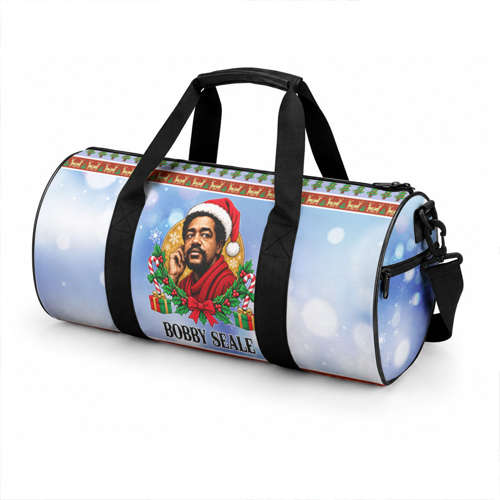 Bobby Seale Christmas Duffle Bag Retro Ugly Christmas Pattern Festive Activist Portrait