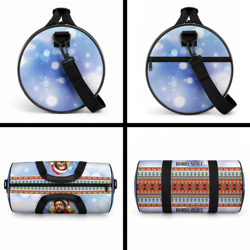 Bobby Seale Christmas Duffle Bag Retro Ugly Christmas Pattern Festive Activist Portrait