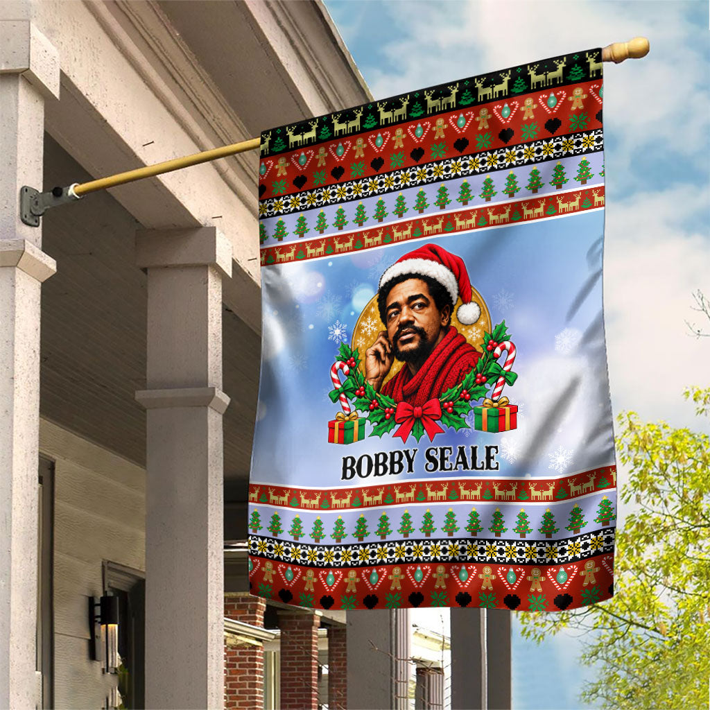 Bobby Seale Christmas Garden Flag Retro Ugly Christmas Pattern Festive Activist Portrait