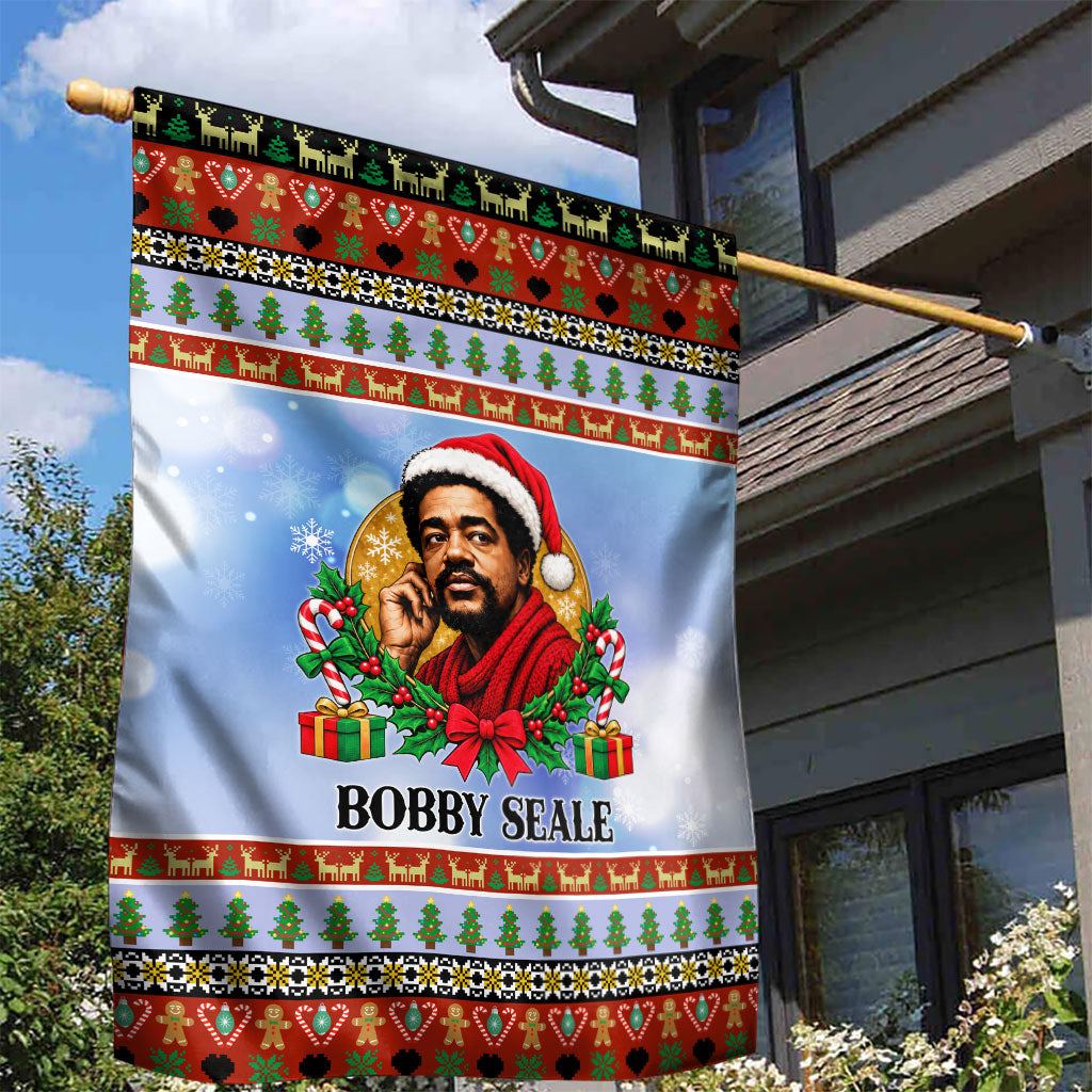 Bobby Seale Christmas Garden Flag Retro Ugly Christmas Pattern Festive Activist Portrait