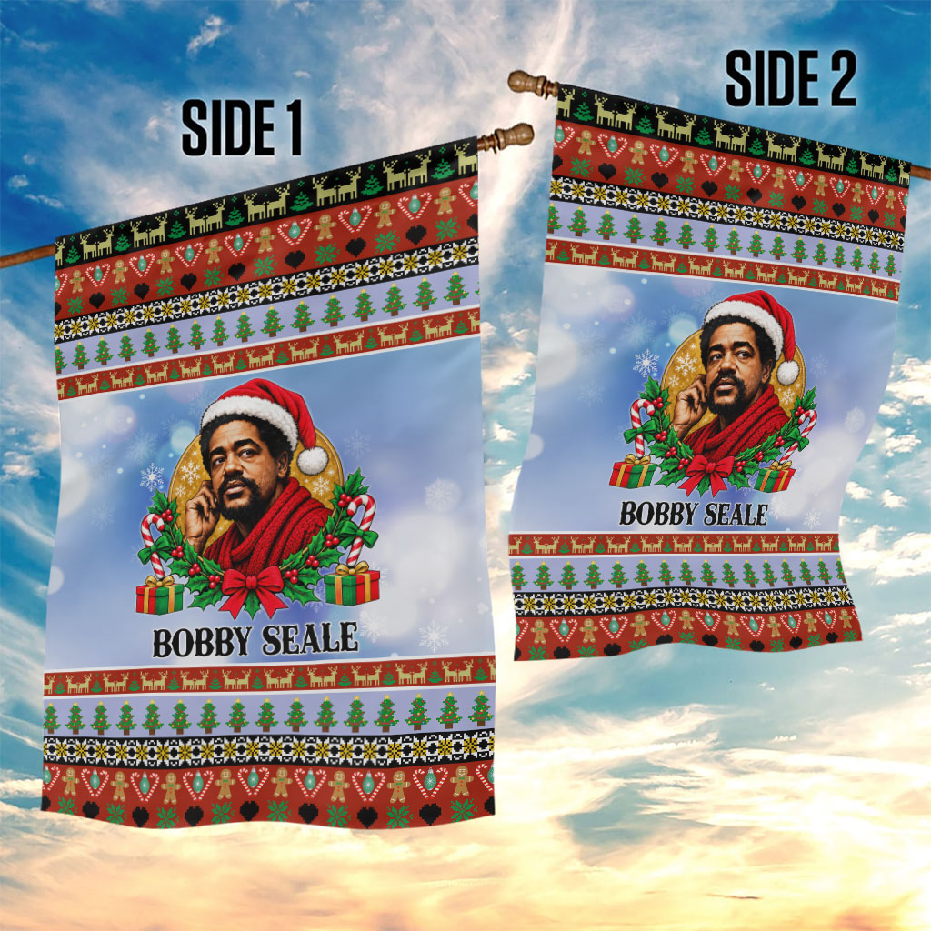 Bobby Seale Christmas Garden Flag Retro Ugly Christmas Pattern Festive Activist Portrait