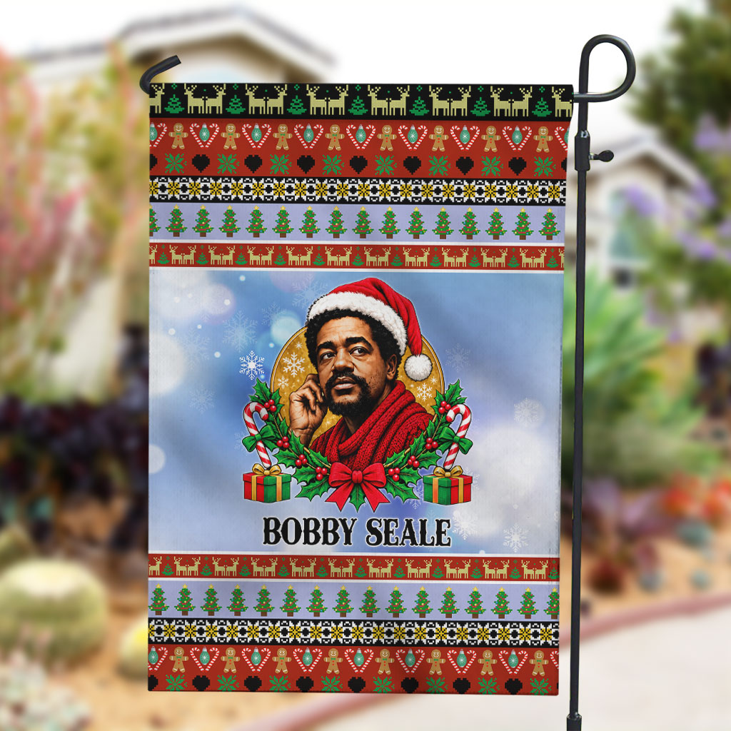 Bobby Seale Christmas Garden Flag Retro Ugly Christmas Pattern Festive Activist Portrait