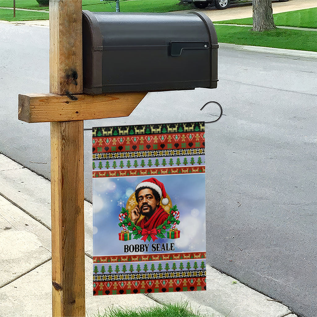 Bobby Seale Christmas Garden Flag Retro Ugly Christmas Pattern Festive Activist Portrait