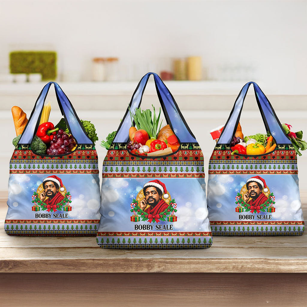 Bobby Seale Christmas Grocery Bag Retro Ugly Christmas Pattern Festive Activist Portrait